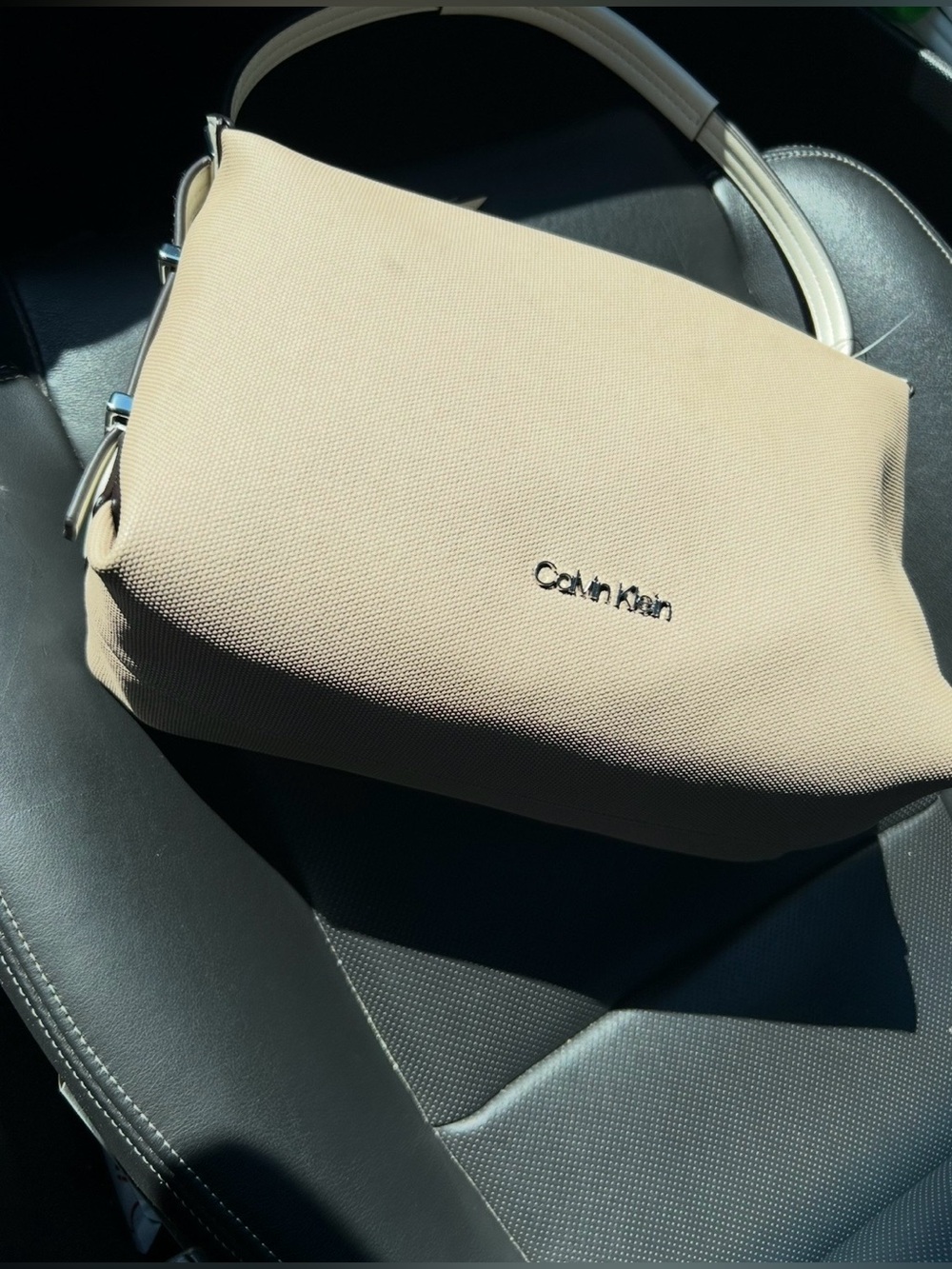 Calvin Klein Taupe Shoulder Bag with Cream Handle
